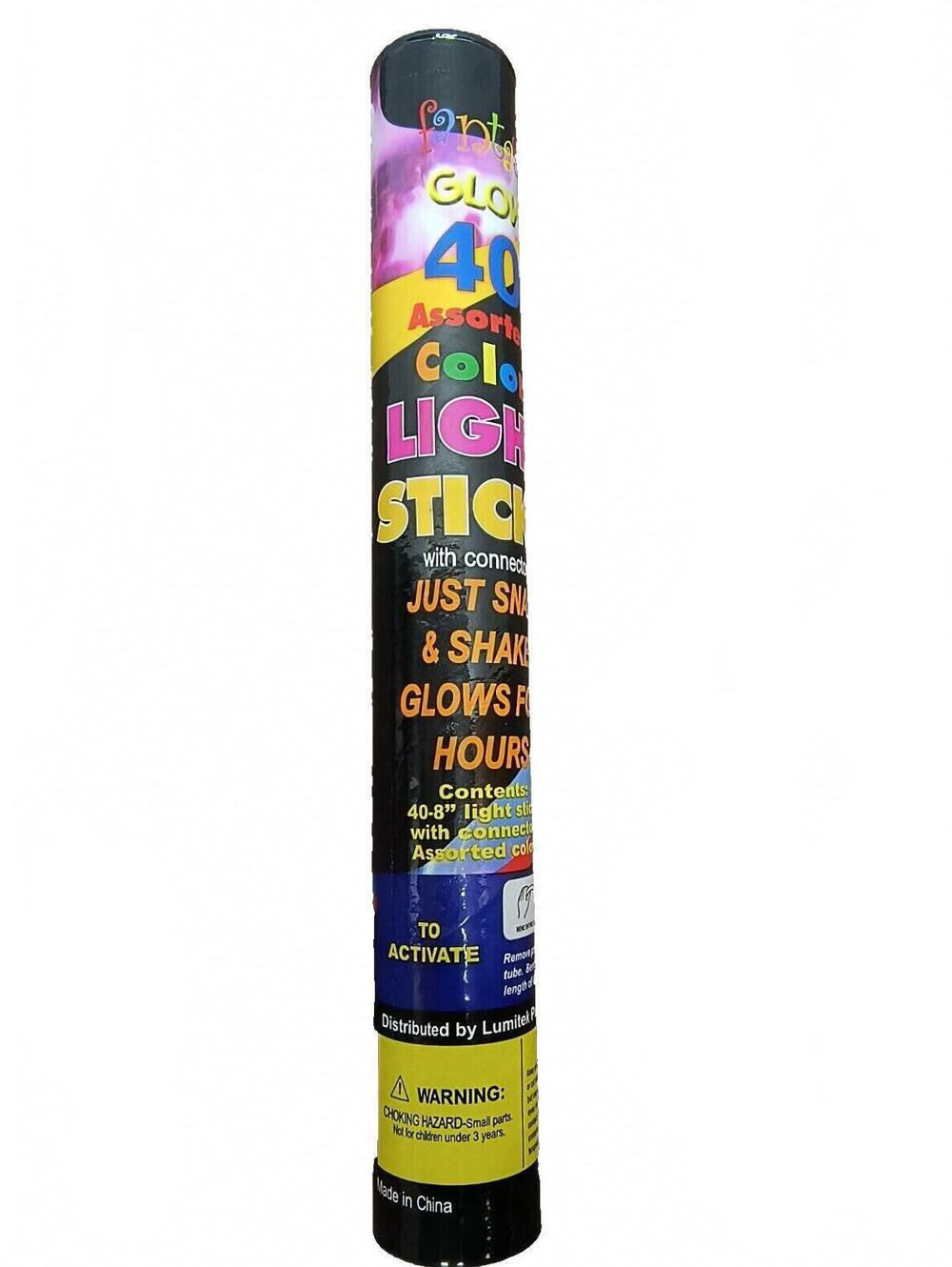 Fantasy Glow 40 Assorted Color 8" Light Sticks w/Connectors Party Favors New